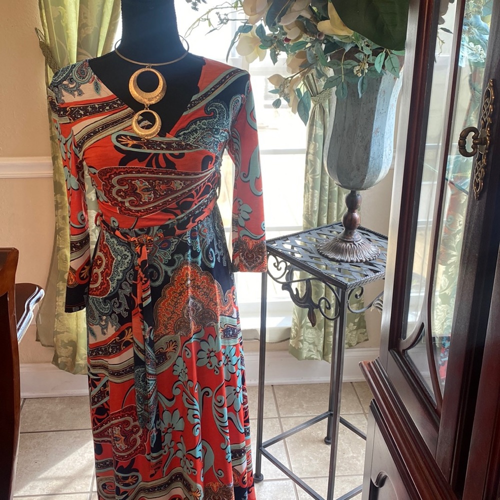 Coral printed maxi